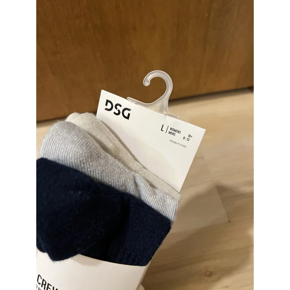 DSG Large (Women's 10+/Men's 8-13) 3‎ Pack Crew Socks Navy Gray Sand